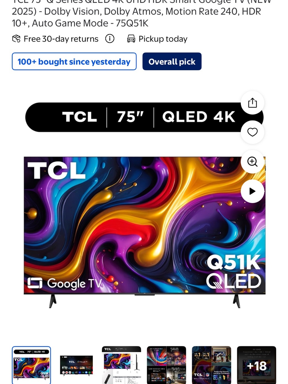 TCL Google TV LED Display with Bold Multicolor Interface